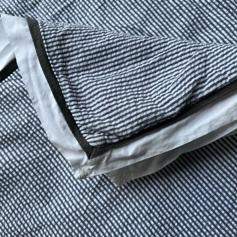 West Elm Twin Duvet Cover Coastal Seersucker Stripes 100% Cotton Button Closure